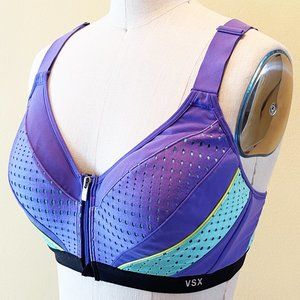 😍 VICTORIA'S SECRET KNOCK OUT SPORT BRA V-BACK W MESH TRIM PADDED ZIP 36B 😘